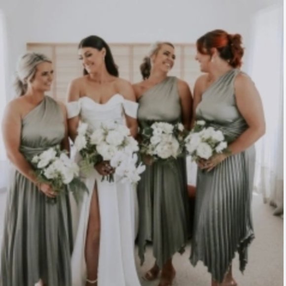 Toperth One Shoulder Pleated Midi Dress - Olive - Picture 2 of 3